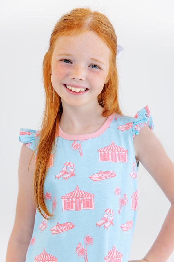 Angel Sleeve Polly Play Dress - Parrot Cay Canopy with Sandpearl Pink