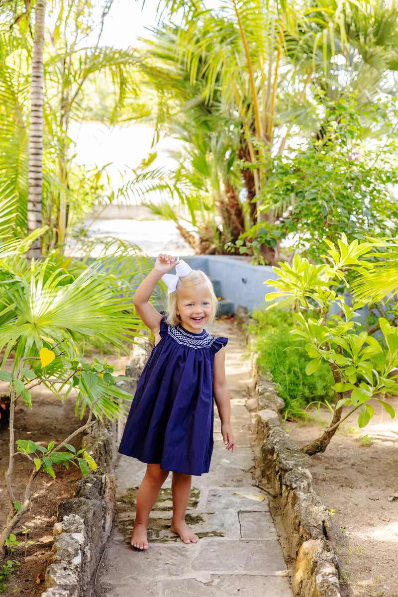 Angel Sleeve Sandy Smocked Dress - Nantucket Navy with Worth Avenue Wh Angel Sleeve Sandy Smocked Dress - Nantucket Navy with Worth Avenue Wh