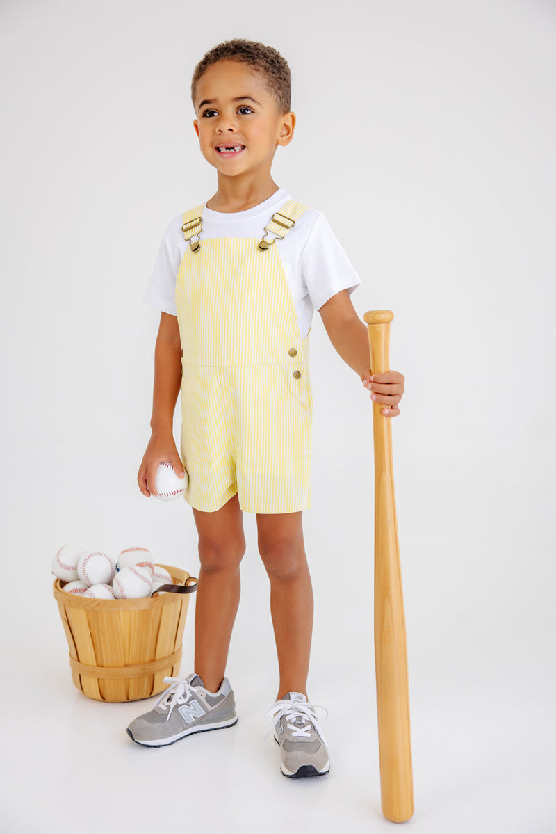 Chapman Choo Choo Overalls - Lake Worth Yellow Stripe with Worth Avenue White Stork