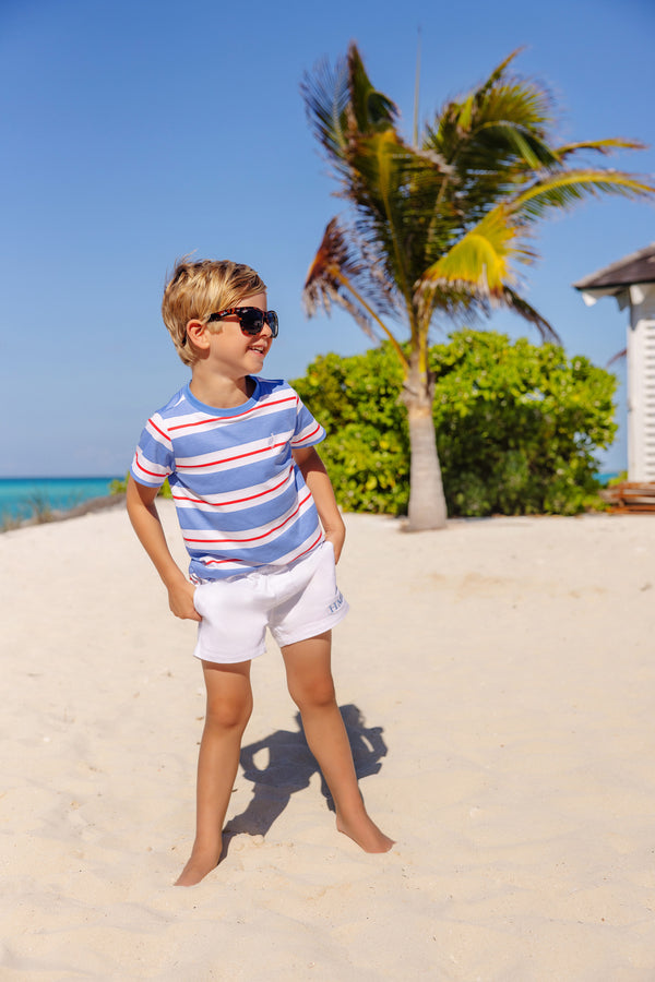 Carter Crewneck - Barbados Blue, Richmond Red, & Worth Avenue White Stripe with Worth Avenue White Stork
