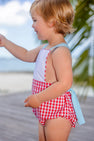 Sayre Sunsuit - Richmond Red Gingham with Belhaven Blue and Worth Avenue White