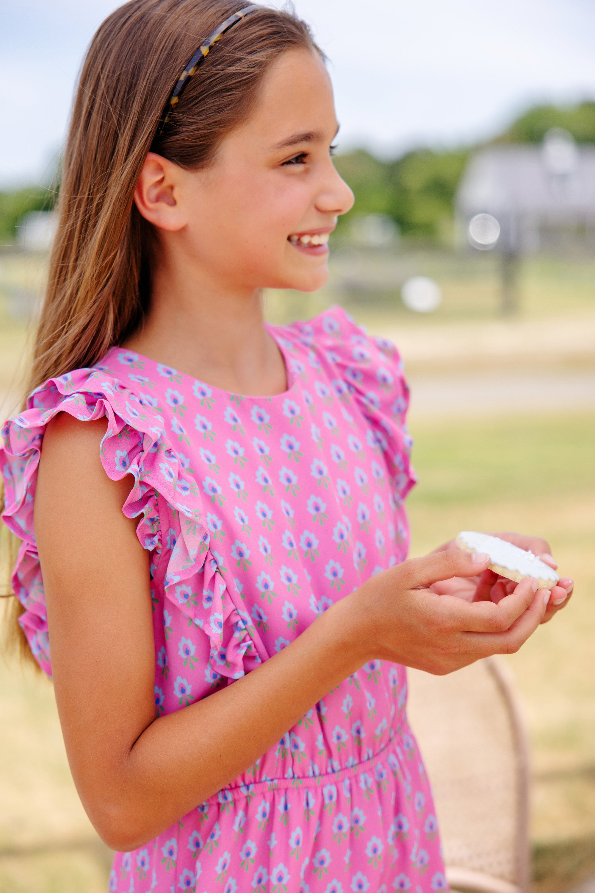 Emily Rives Ruffle Dress - Holly Hills Hand Block with Hamptons Hot Pi ...