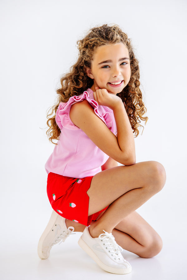 Critter Cheryl Shorts - Richmond Red with Strawberries