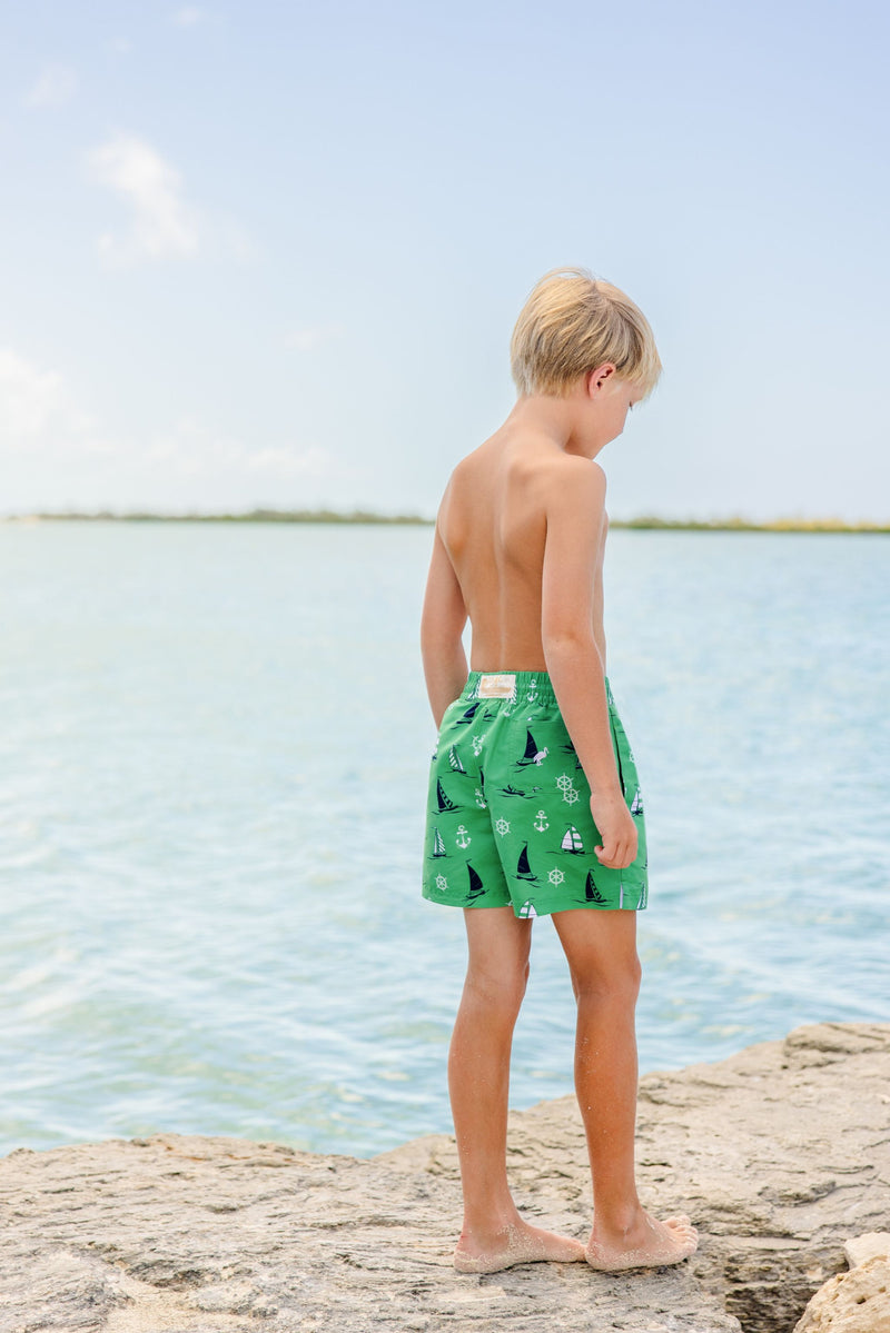 Tortola Trunks - Yacht To Join Us (Kiawah Kelly Green) with Worth Avenue White Stork