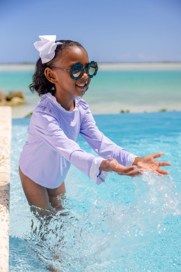 Winnie's Wave Spotter Swim Shirt - Lauderdale Lavender with Worth Avenue White (UPF 35+)