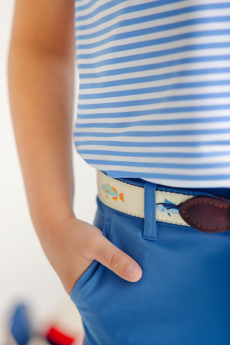 Bullock Belt - Seaside Sunny Yellow & Wood Boat Blue with Fish Embroidery