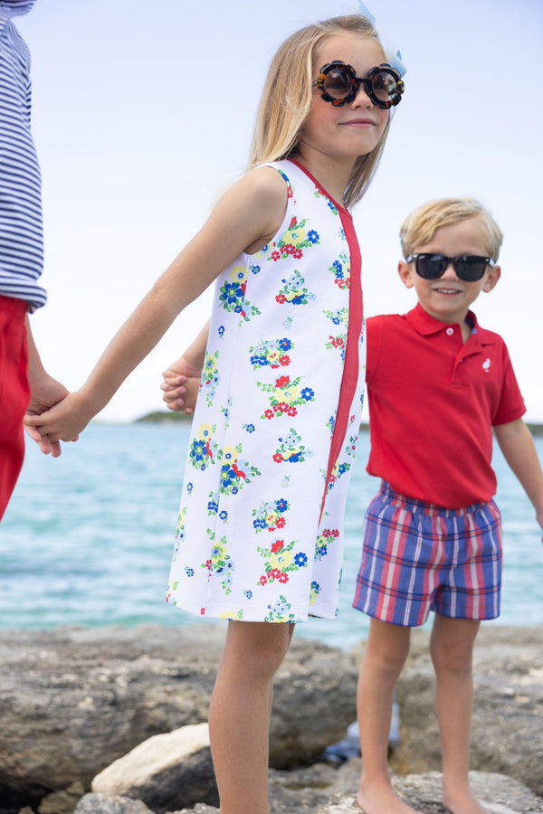 Daisy Dress - Biltmore Blooms (Buckhead Blue) with Richmond Red
