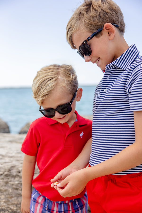 Prim & Proper Polo & Onesie - Nantucket Navy Stripe with Multicolor Stork