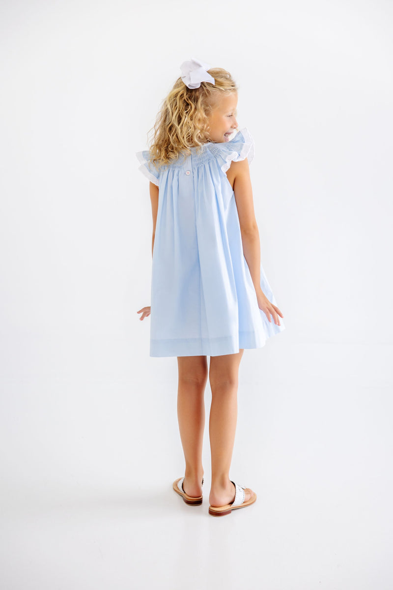 Angel Sleeve Sandy Smocked Dress - Buckhead Blue with Hydrangea Smocking