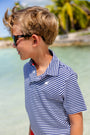 Prim & Proper Polo & Onesie - Nantucket Navy Stripe with Multicolor Stork