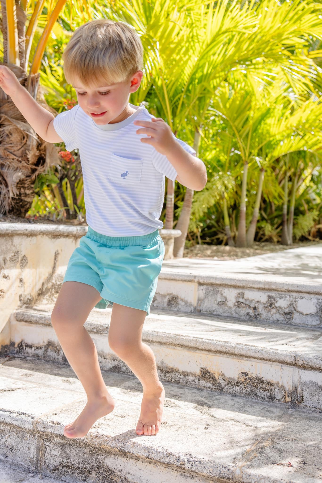 Sheffield Shorts Boys Twill - Turks Teal with Embroidered Stork