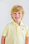 Prim & Proper Polo & Onesie - Lake Worth Yellow Stripe with Barbados Blue Stork