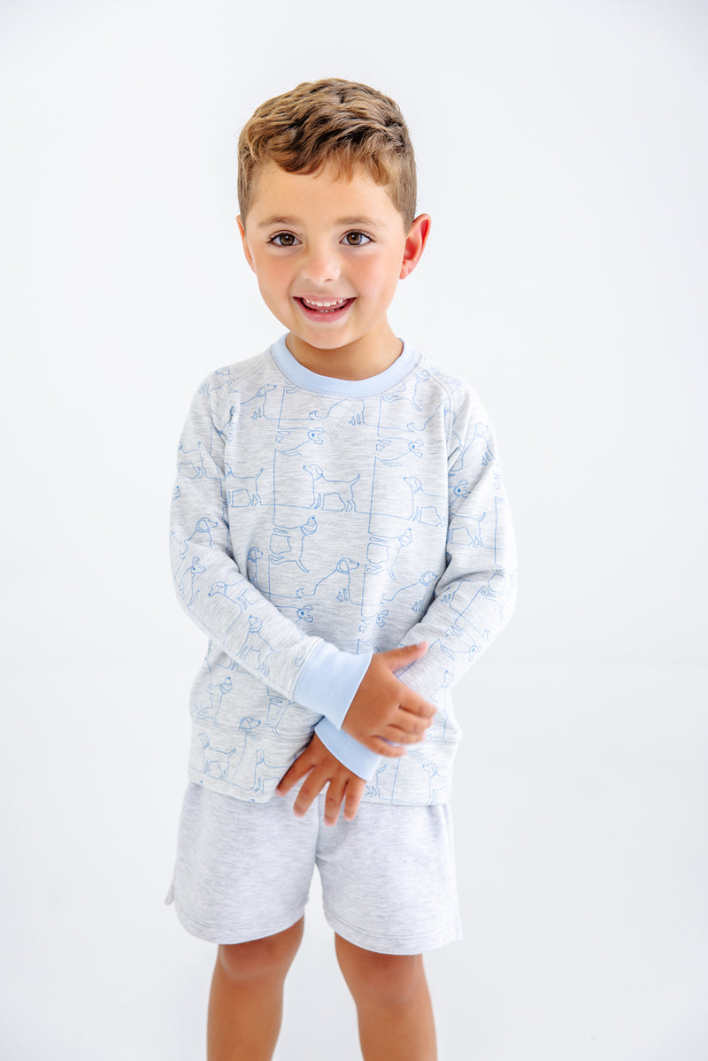 Cassidy Comfy Crewneck - Puppy Puzzle with Beale Street Blue