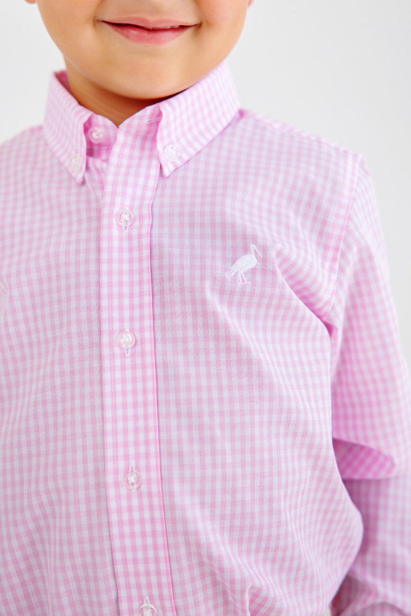 Dean's List Dress Shirt - Pink Greenbrier Gingham with Worth Avenue White Stork