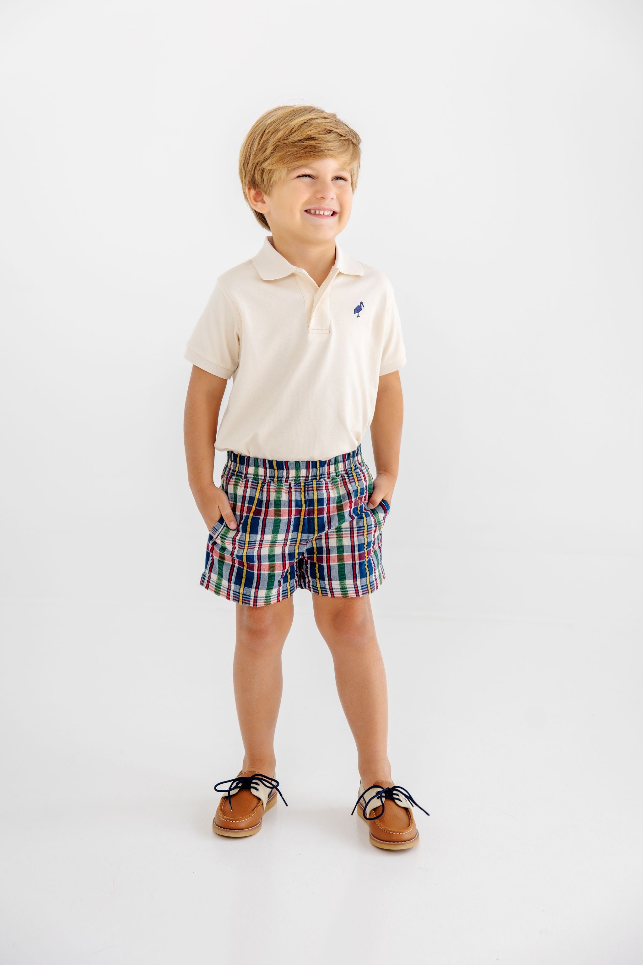 Prim & Proper Polo & Onesie - Osprey Oatmeal with Nantucket Navy Stork