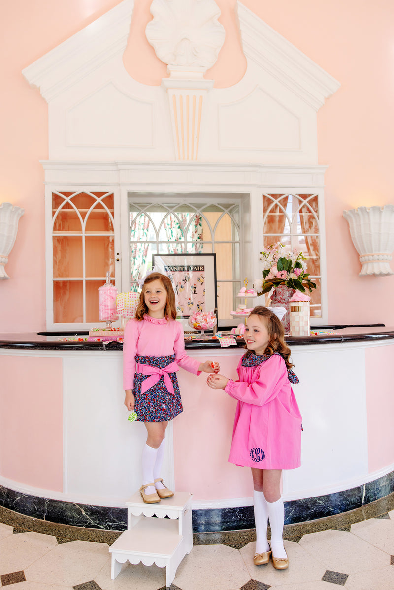 Beasley Bow Skirt - Fairfax Farm Floral with Hamptons Hot Pink