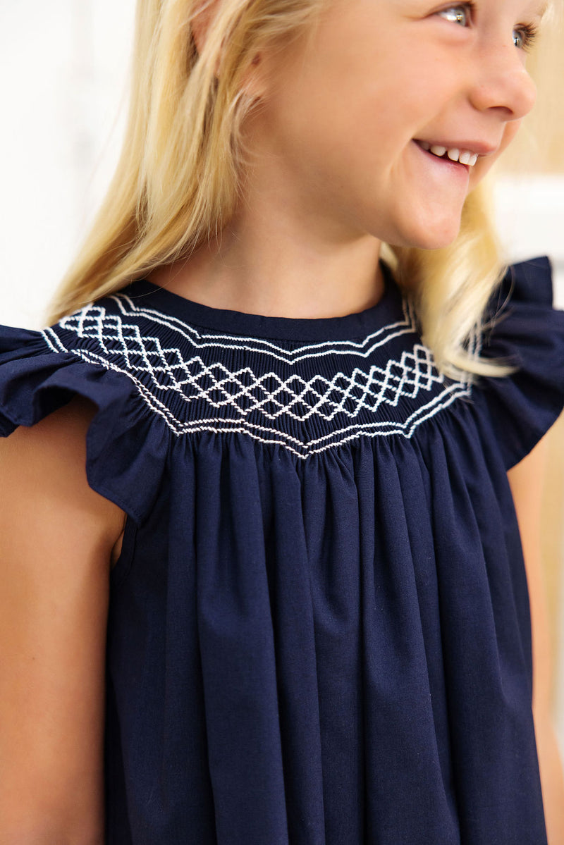 Angel Sleeve Sandy Smocked Dress - Nantucket Navy with Worth Avenue Wh Angel Sleeve Sandy Smocked Dress - Nantucket Navy with Worth Avenue Wh