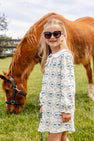 Long Sleeve Banks Bow Dress - Horse Bits & Bows with Worth Avenue White