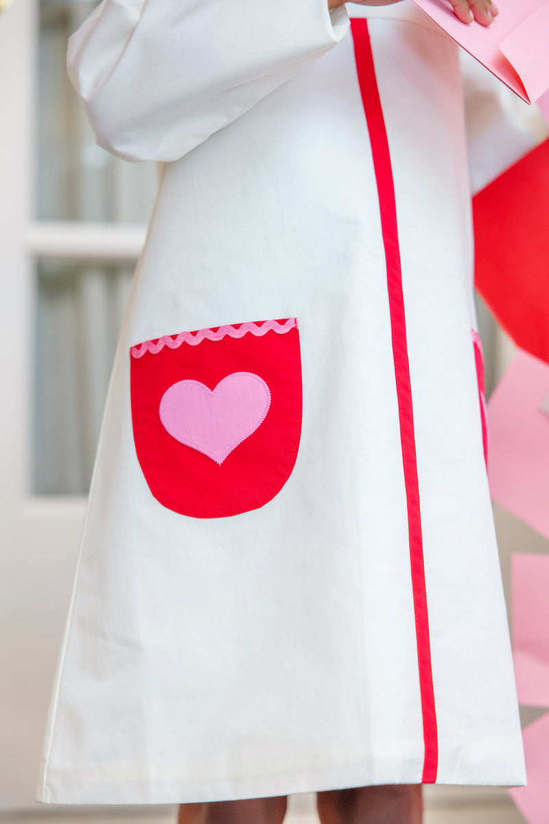 Long Sleeve Peggy Pocket Dress - Palmetto Pearl with Richmond Red & Hamptons Hot Pink Heart Pockets