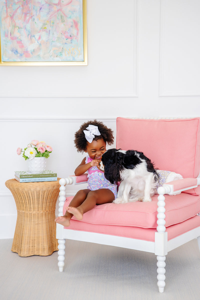 Sally Sunsuit - Briar Patch Petals with Hamptons Hot Pink & Dog Applique