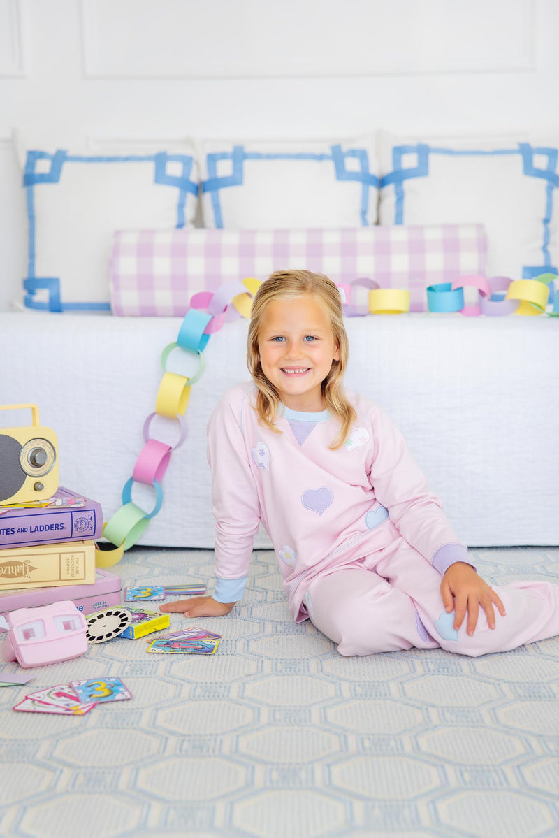 Cassidy Comfy Crewneck - Palm Beach Pink with Buckhead Blue and Lauderdale Lavender with Hearts