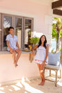 Short Sleeve Lock's Short Set - Caicos Cabana Stripe (Beale Street Blue) with Richmond Red