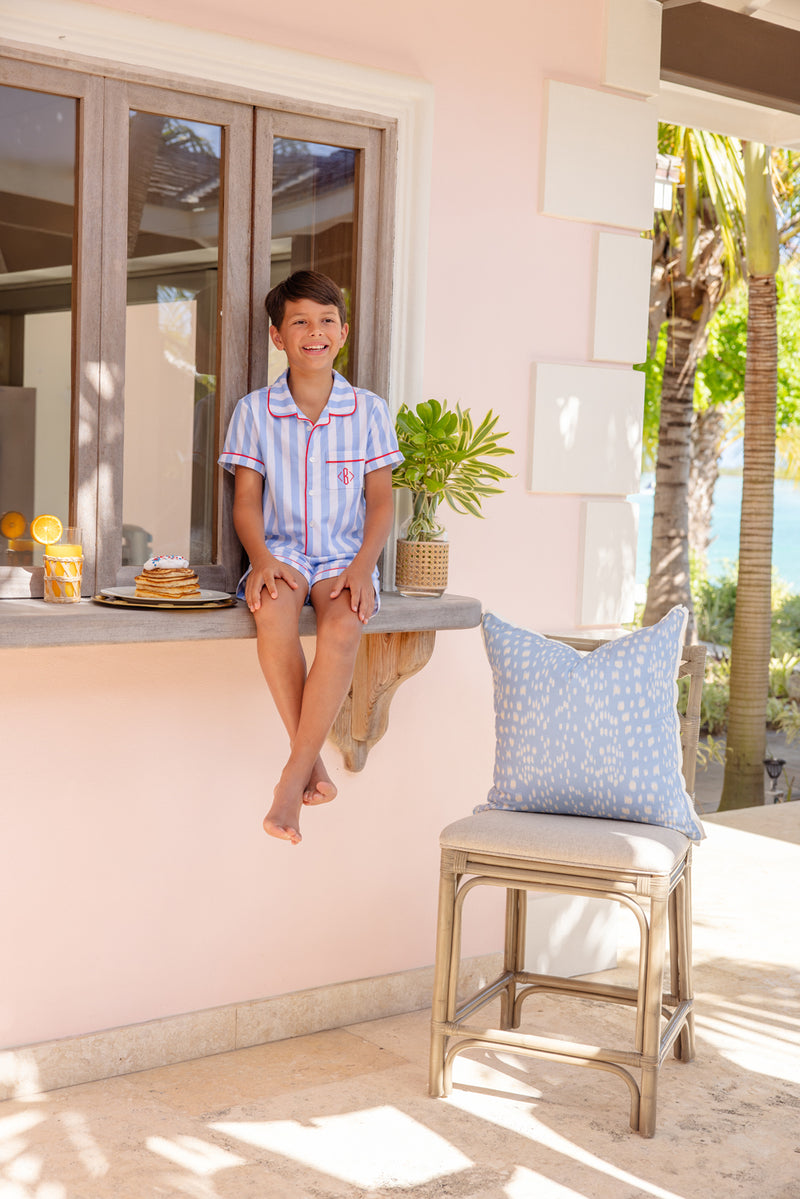 Short Sleeve Lock's Short Set - Caicos Cabana Stripe (Beale Street Blue) with Richmond Red