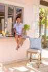 Short Sleeve Lock's Short Set - Caicos Cabana Stripe (Beale Street Blue) with Richmond Red