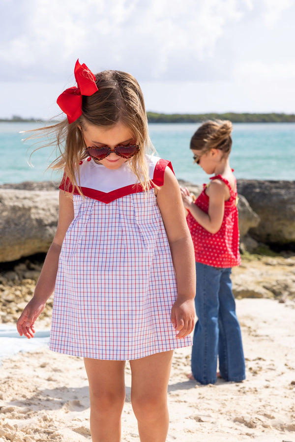 Sarah Sailboat Dress - Lake Powell Plaid with Worth Avenue White & Richmond Red