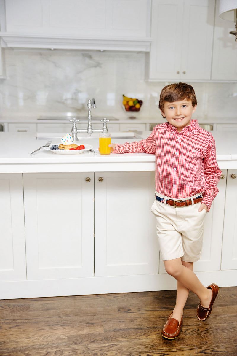 Dean's List Dress Shirt - Richmond Red Mini Gingham with Worth Avenue White Stork