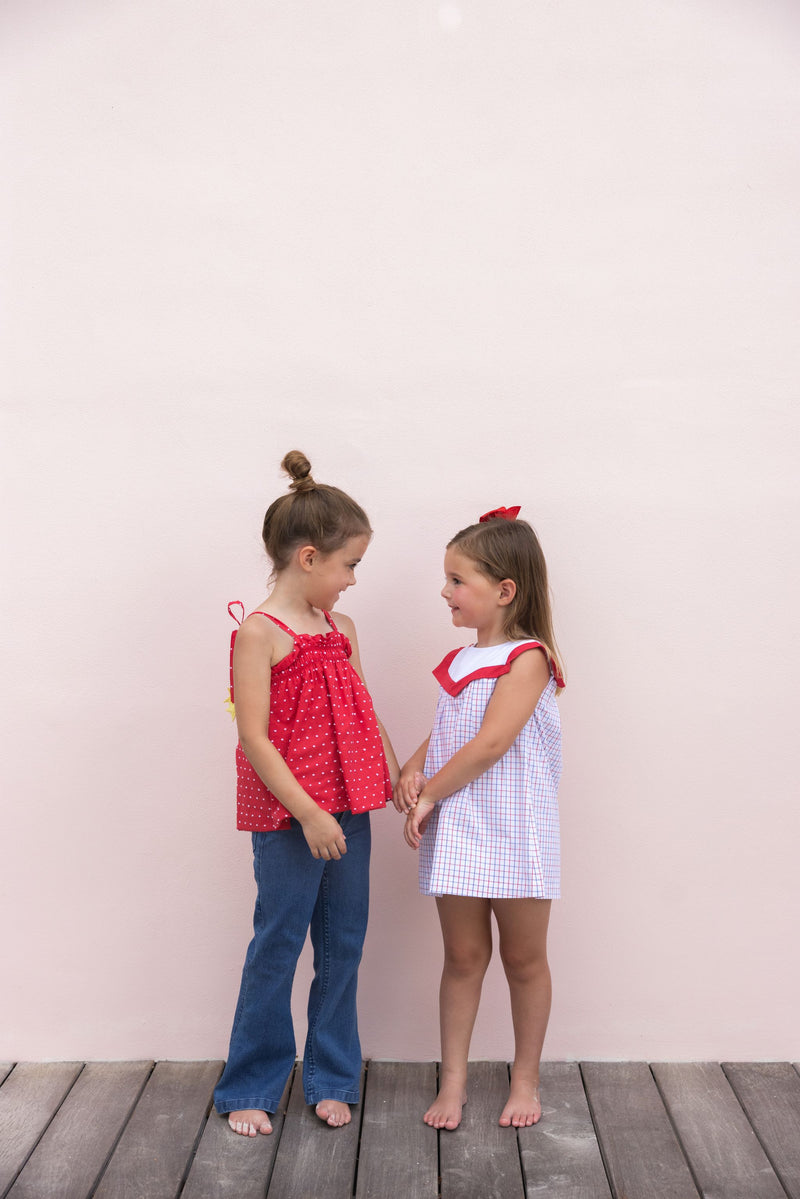 Lainey's Little Top - Richmond Red & Worth Avenue White Dallas Dot with Star Ties