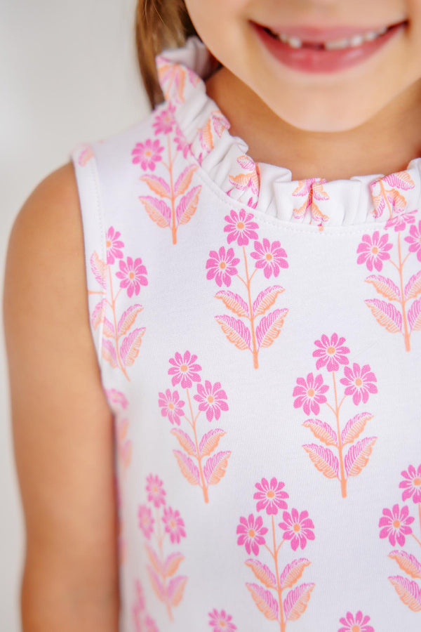 Lizzie's Luxe Leisure Dress - Bridgetown Harbour Hand Block with Winter Park Pink