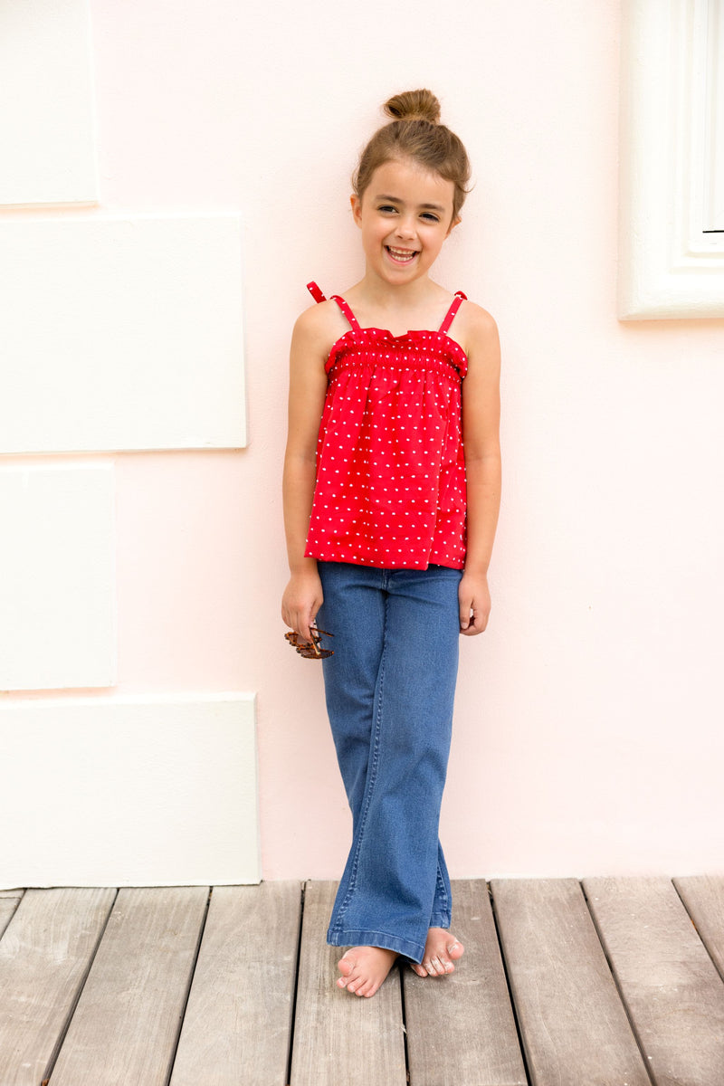 Lainey's Little Top - Richmond Red & Worth Avenue White Dallas Dot with Star Ties