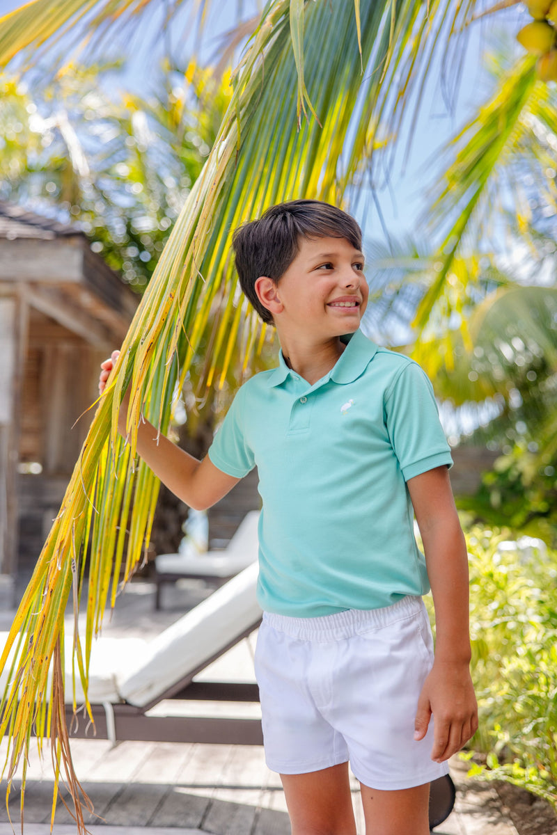 Prim & Proper Polo & Onesie - Turks Teal with Multicolor Stork