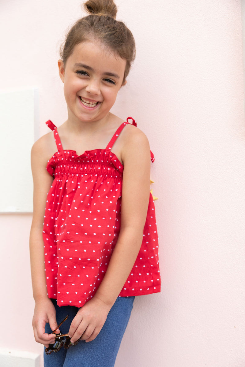 Lainey's Little Top - Richmond Red & Worth Avenue White Dallas Dot with Star Ties