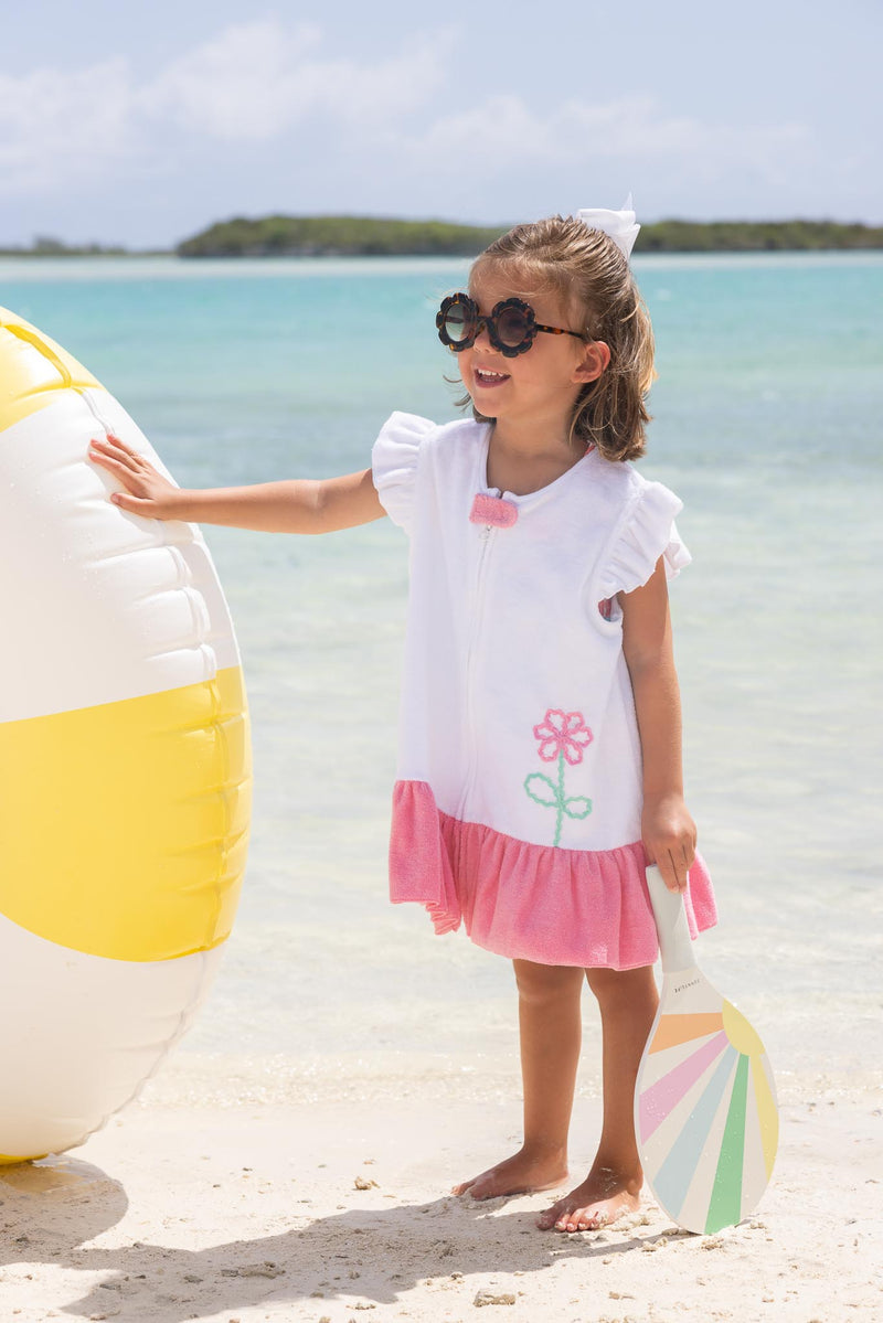 Camille Cover Up - Worth Avenue White with Hamptons Hot Pink & Flower Applique