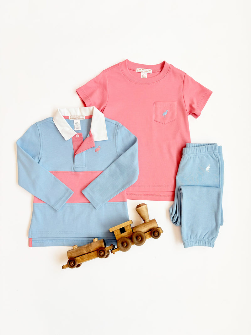 Carter Crewneck - Nantucket Red with Barrington Blue Stork