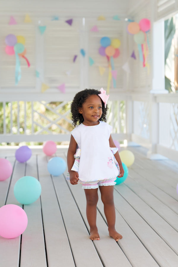 Talbott Tie Side - Worth Avenue White & San Antonio Stripe with Cat Applique