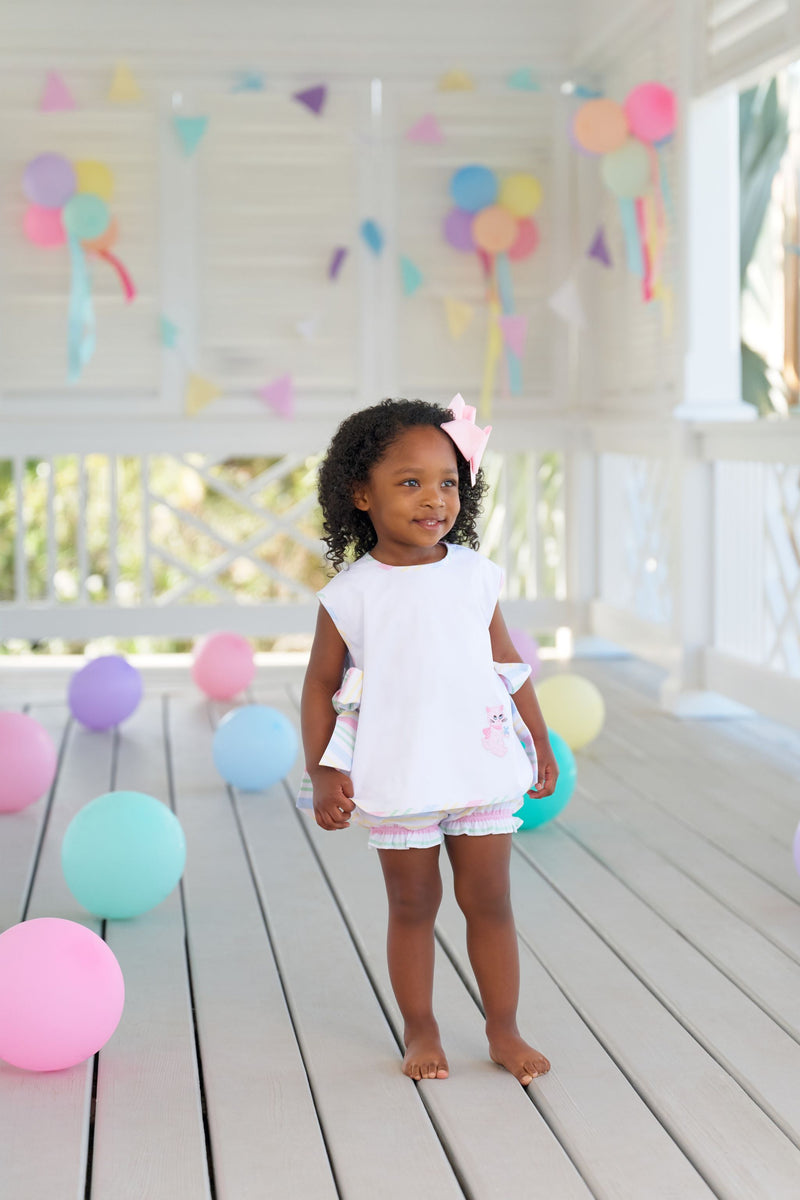 Talbott Tie Side - Worth Avenue White & San Antonio Stripe with Cat Applique