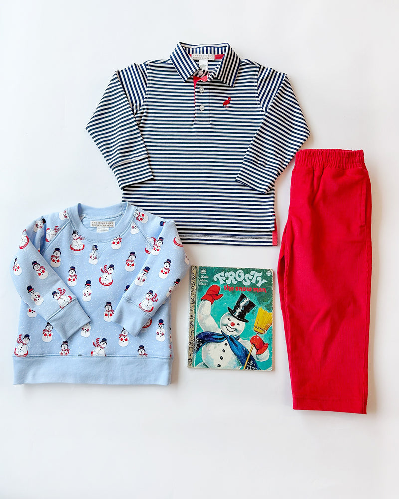 Long Sleeve Prim & Proper Polo & Onesie - Nantucket Navy Stripe with Richmond Red Stork