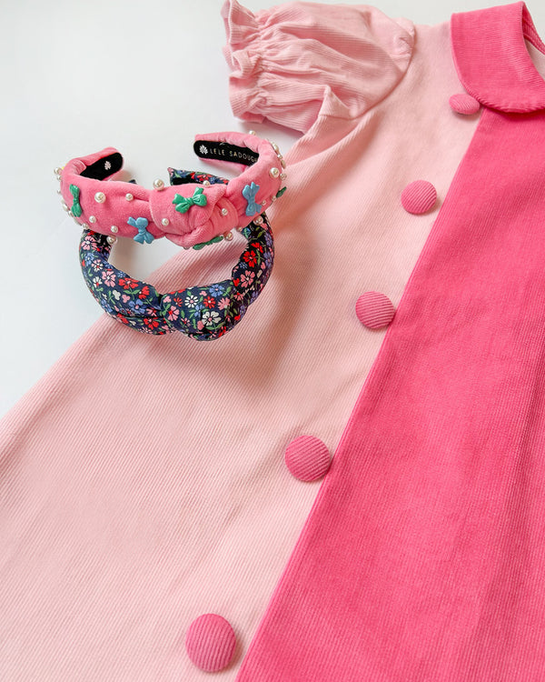 T.B.B.C. x Lele Sadoughi Knotted Headband (Kids) - Hamptons Hot Pink Velveteen with Bow Charms