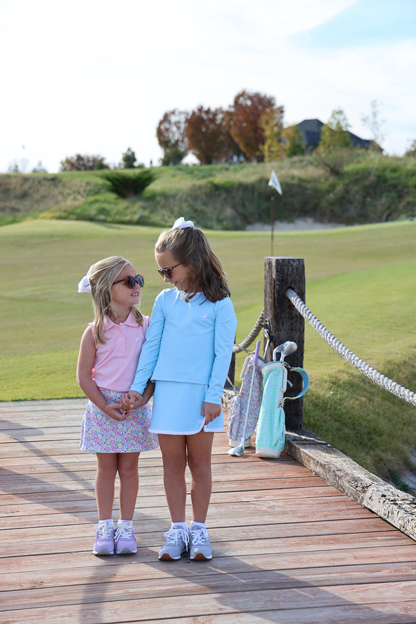 Prepletic™ Pammy Performance Top - Belhaven Blue Micro Dot with Belhaven Blue Stork