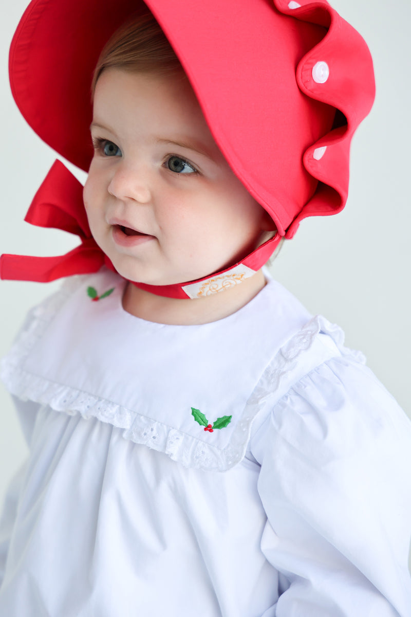 Long Sleeve Bea Louise Bubble - Worth Avenue White with Richmond Red & Holly Embroidery