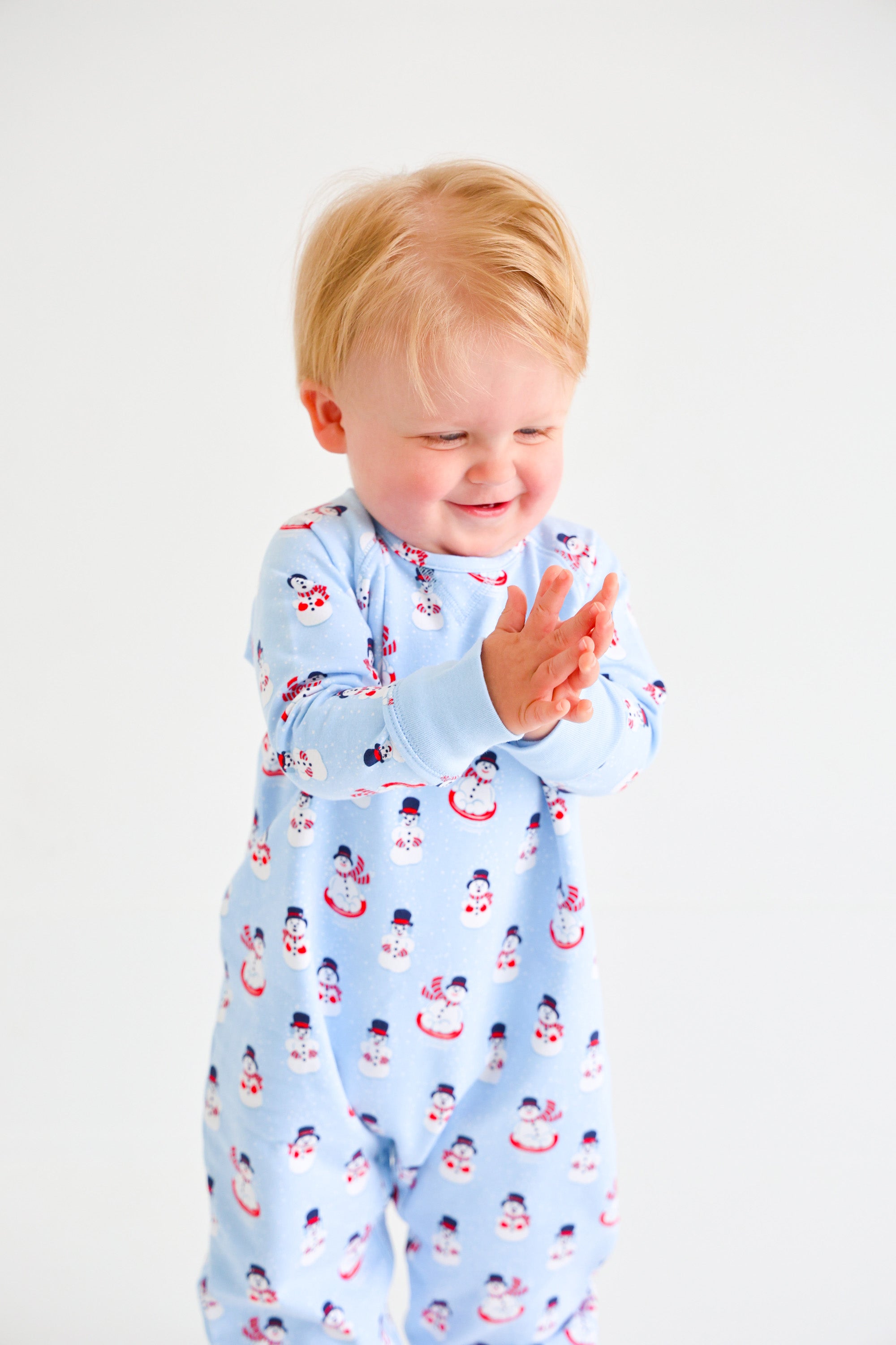 Cassidy Comfy Crewneck Romper - Frosty Friends with Beale Street Blue