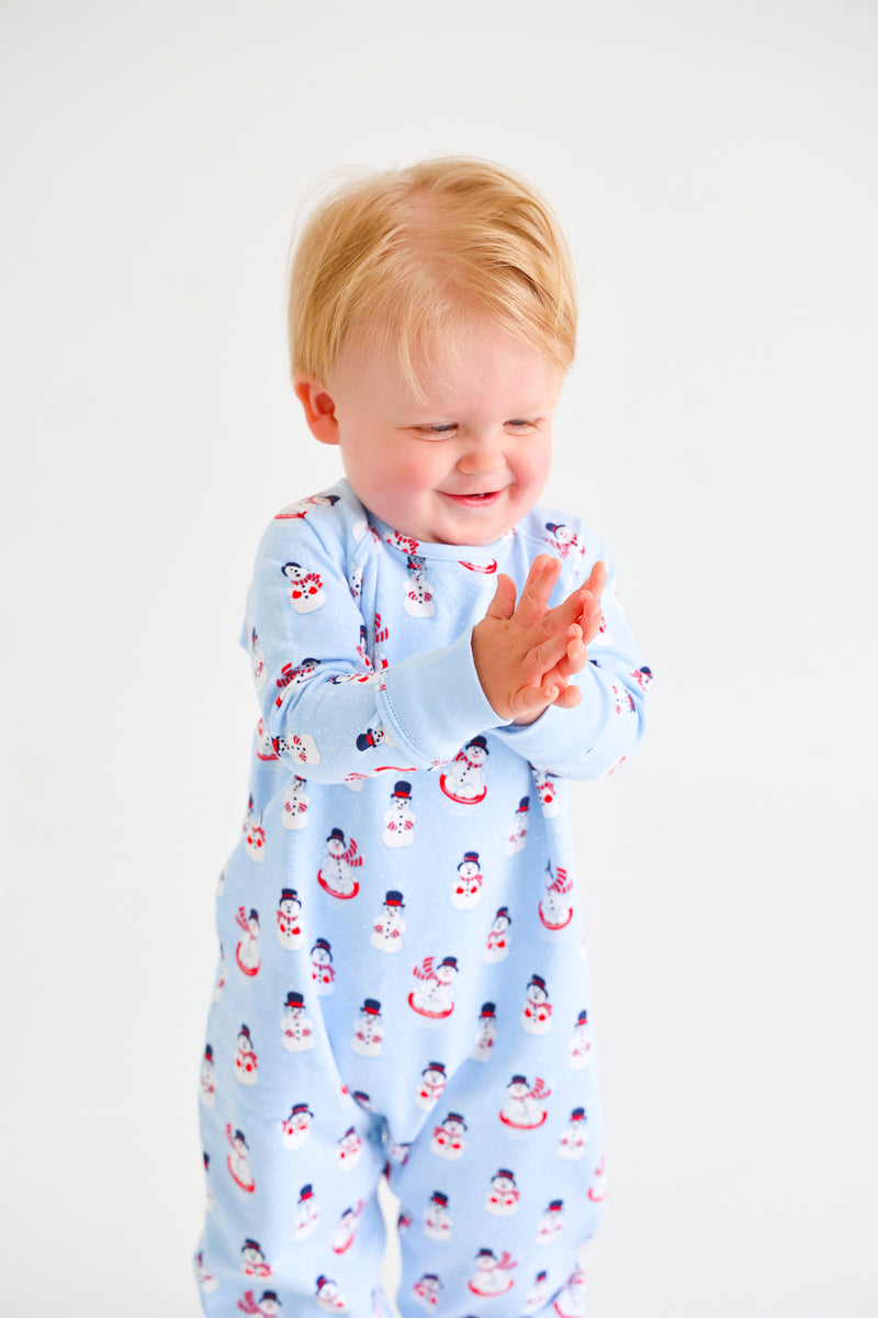 Cassidy Comfy Crewneck Romper - Frosty Friends with Beale Street Blue