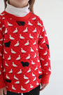 Cassidy Comfy Crewneck (Quilted) - Baa Baa Black Sheep with Richmond Red