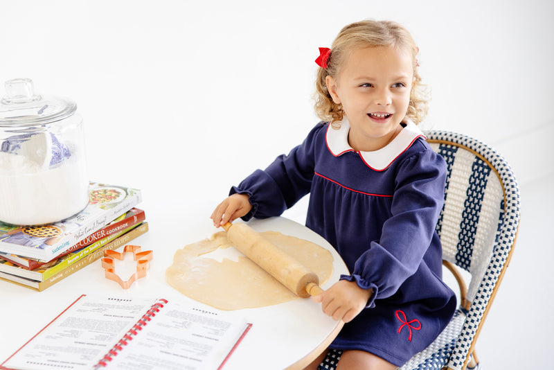 Long Sleeve Maerin Fitz Frock - Nantucket Navy with Worth Avenue White & Richmond Red Bow Applique
