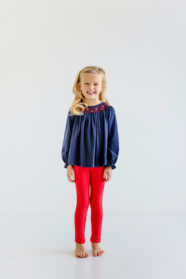 Bettye Sue Smocked Top - Nantucket Navy with Richmond Red & Worth Avenue White Bows