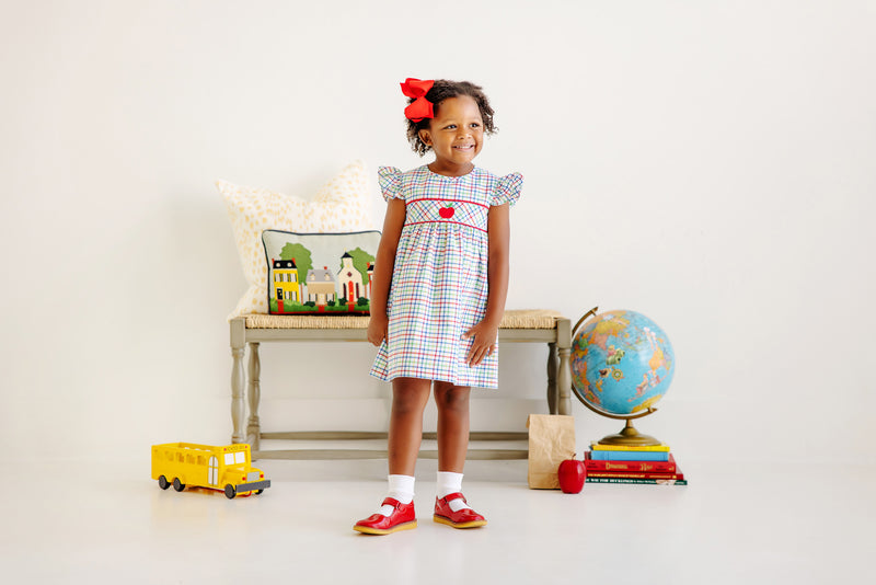 Addie Angel Sleeve Dress - Kindness Wins Windowpane with Richmond Red Addie Angel Sleeve Dress - Kindness Wins Windowpane with Richmond Red