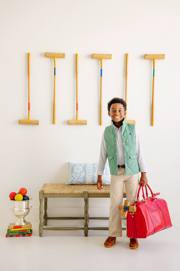 Long Sleeve Prim & Proper Polo & Onesie - Grantley Gray Stripe with Gray Bay Brown Stork